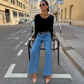 Black Stud Long Sleeve Rib Top