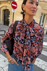 Black Paisley Pussy Bow Shirt