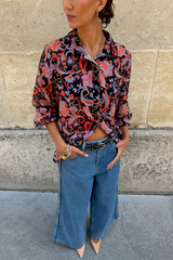Black Paisley Pussy Bow Shirt