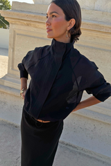 Black Organza Funnel Neck Jacket