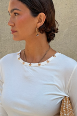 White Stud Long Sleeve Rib Top