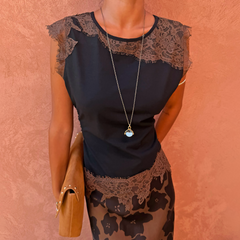 Black & Chocolate Lace Jersey Top