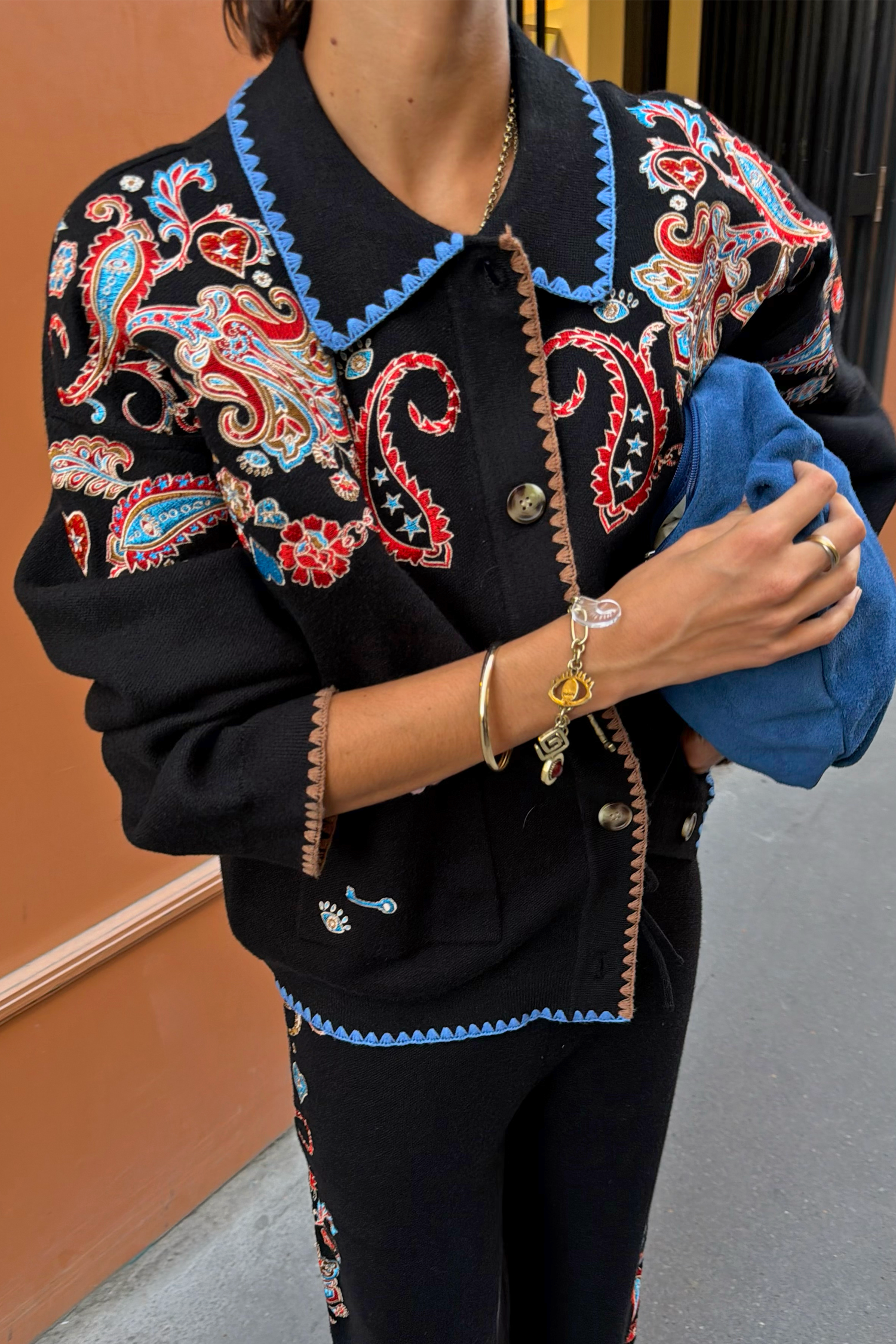 Black Paisley Embroidered Cardigan