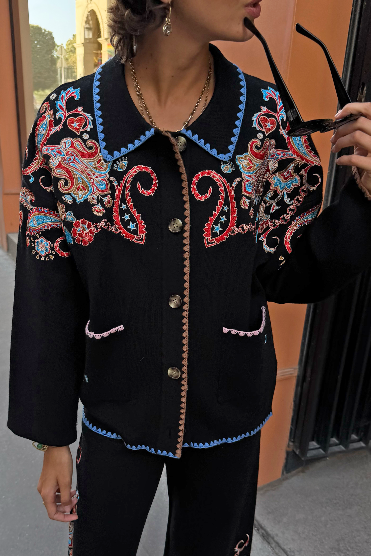 Black Paisley Embroidered Cardigan
