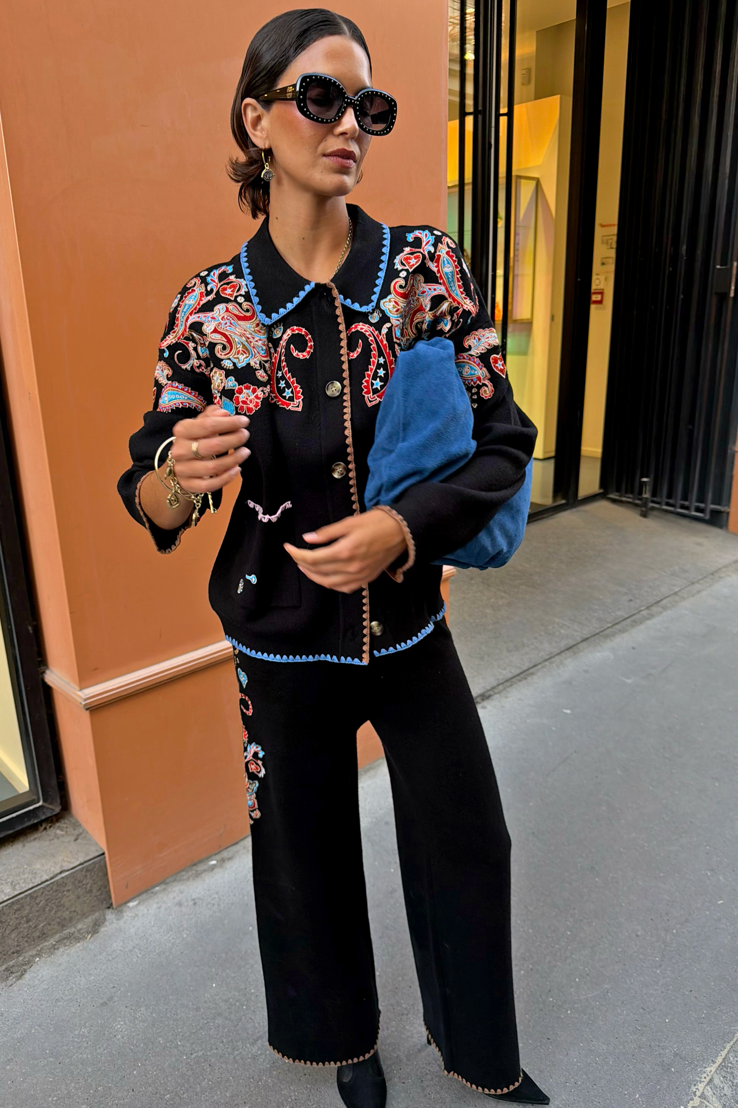 Black Paisley Embroidered Cardigan