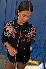 Black Paisley Embroidered Cardigan
