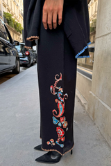Black Paisley Wide Leg Knit Joggers
