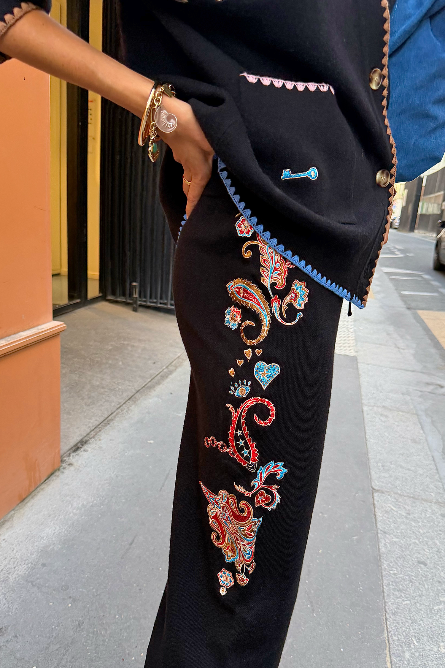 Black Paisley Wide Leg Knit Joggers