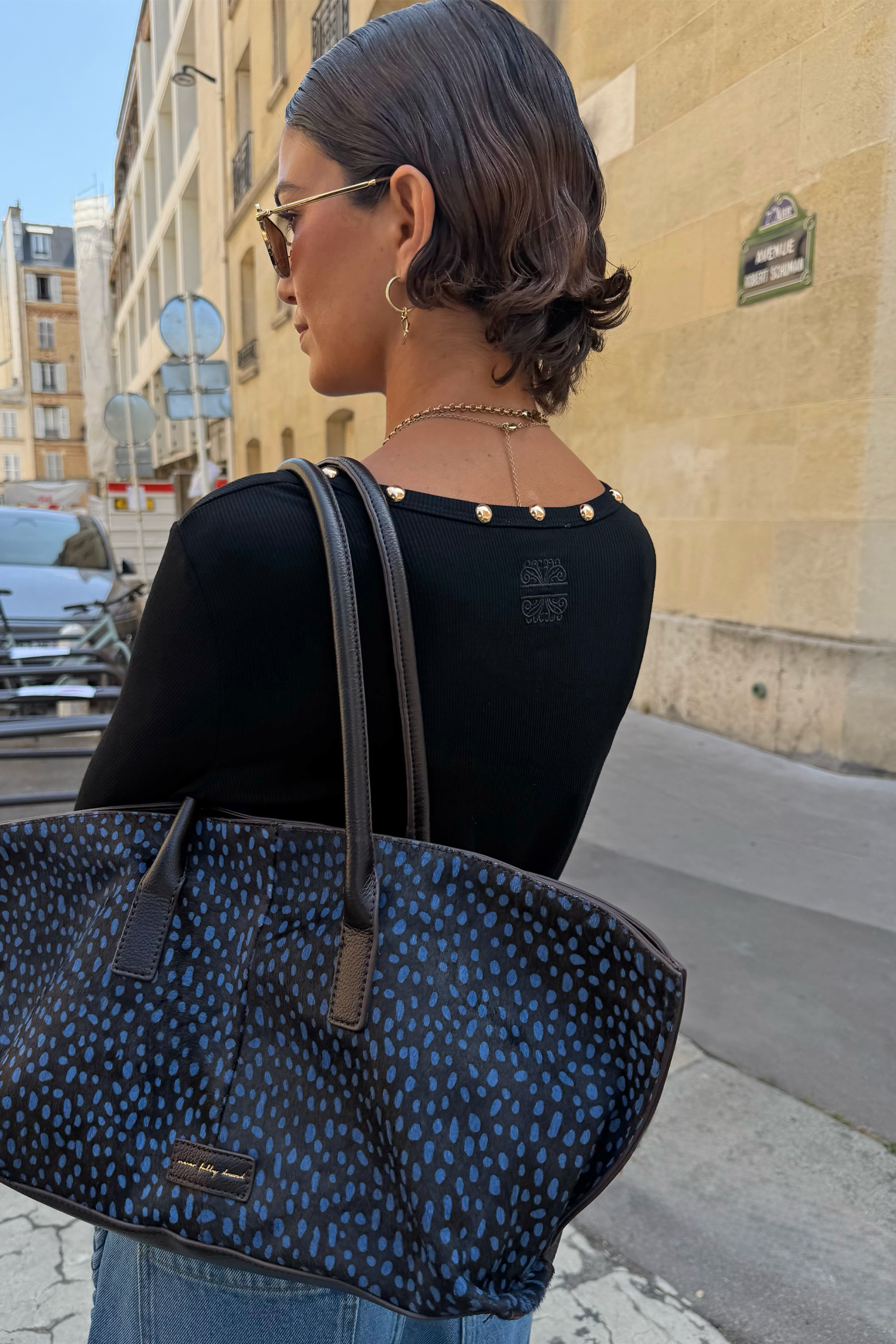 Black Stud Long Sleeve Rib Top