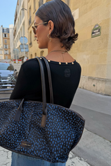 Black Stud Long Sleeve Rib Top
