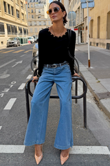 Black Stud Long Sleeve Rib Top