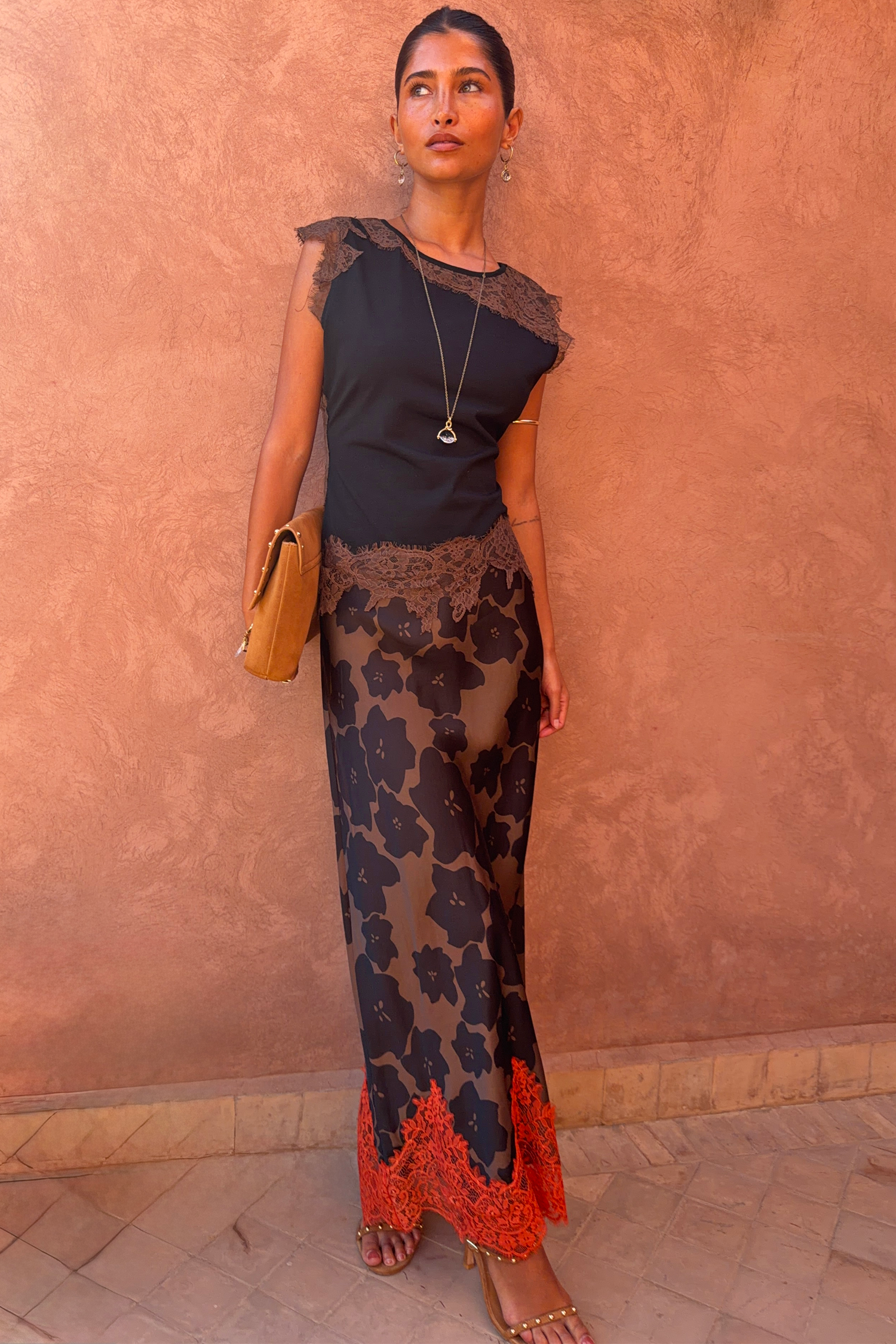 Black & Chocolate Lace Jersey Top