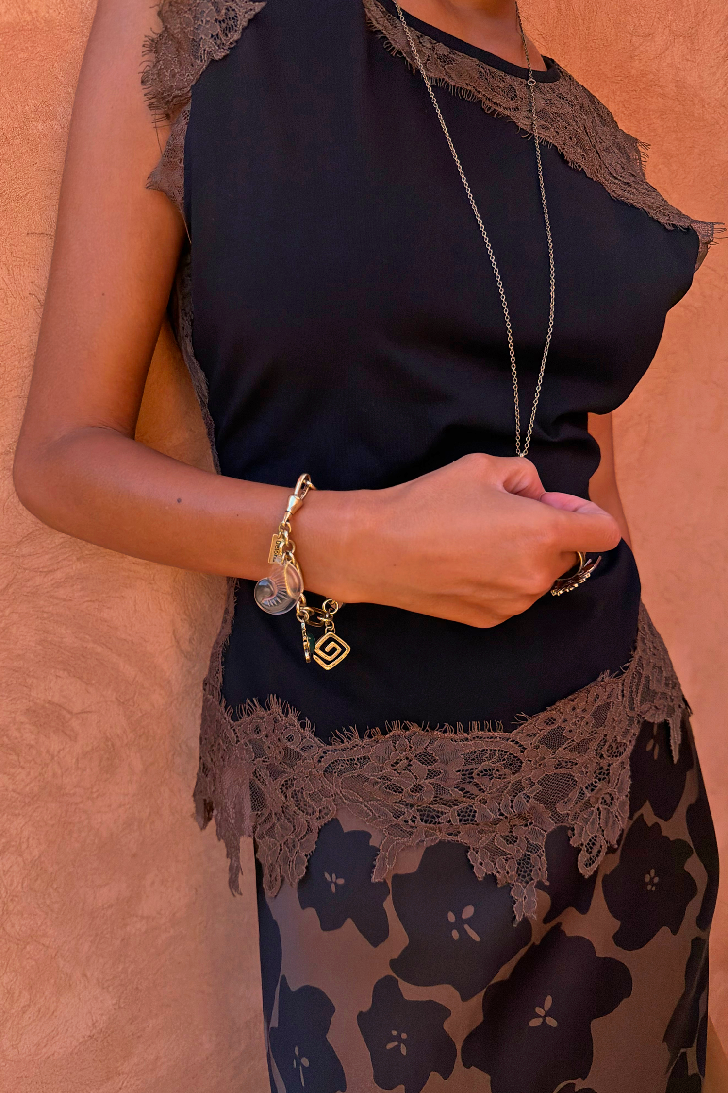Black & Chocolate Lace Jersey Top