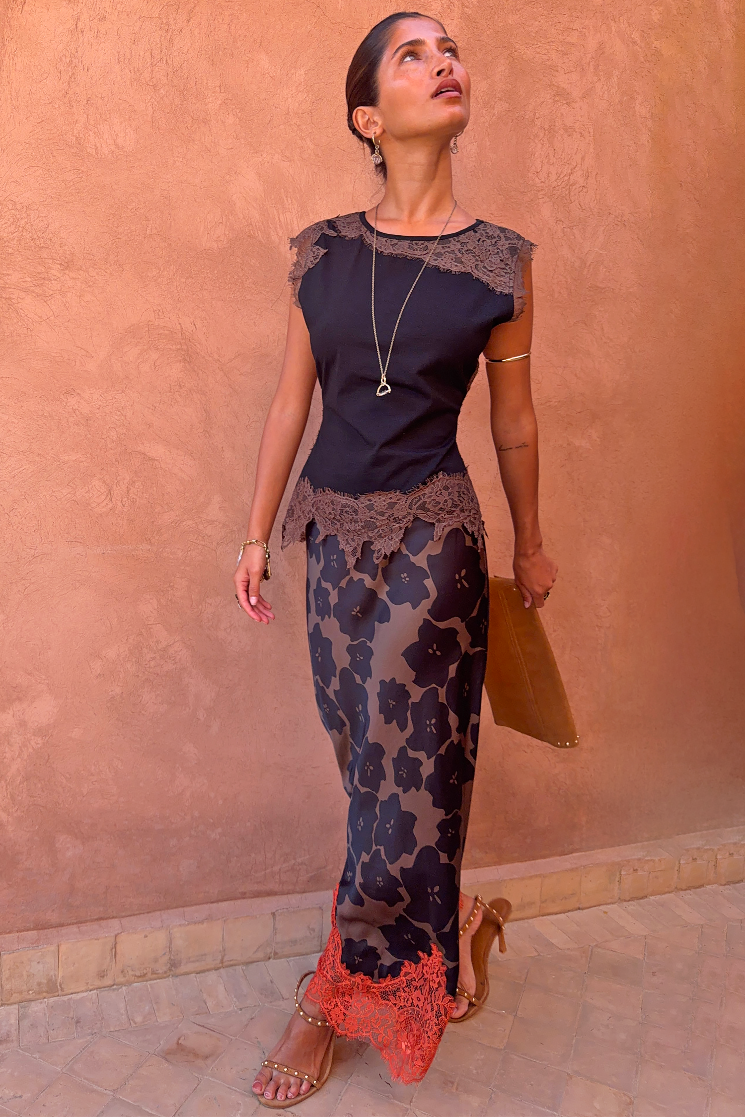 Black & Chocolate Lace Jersey Top