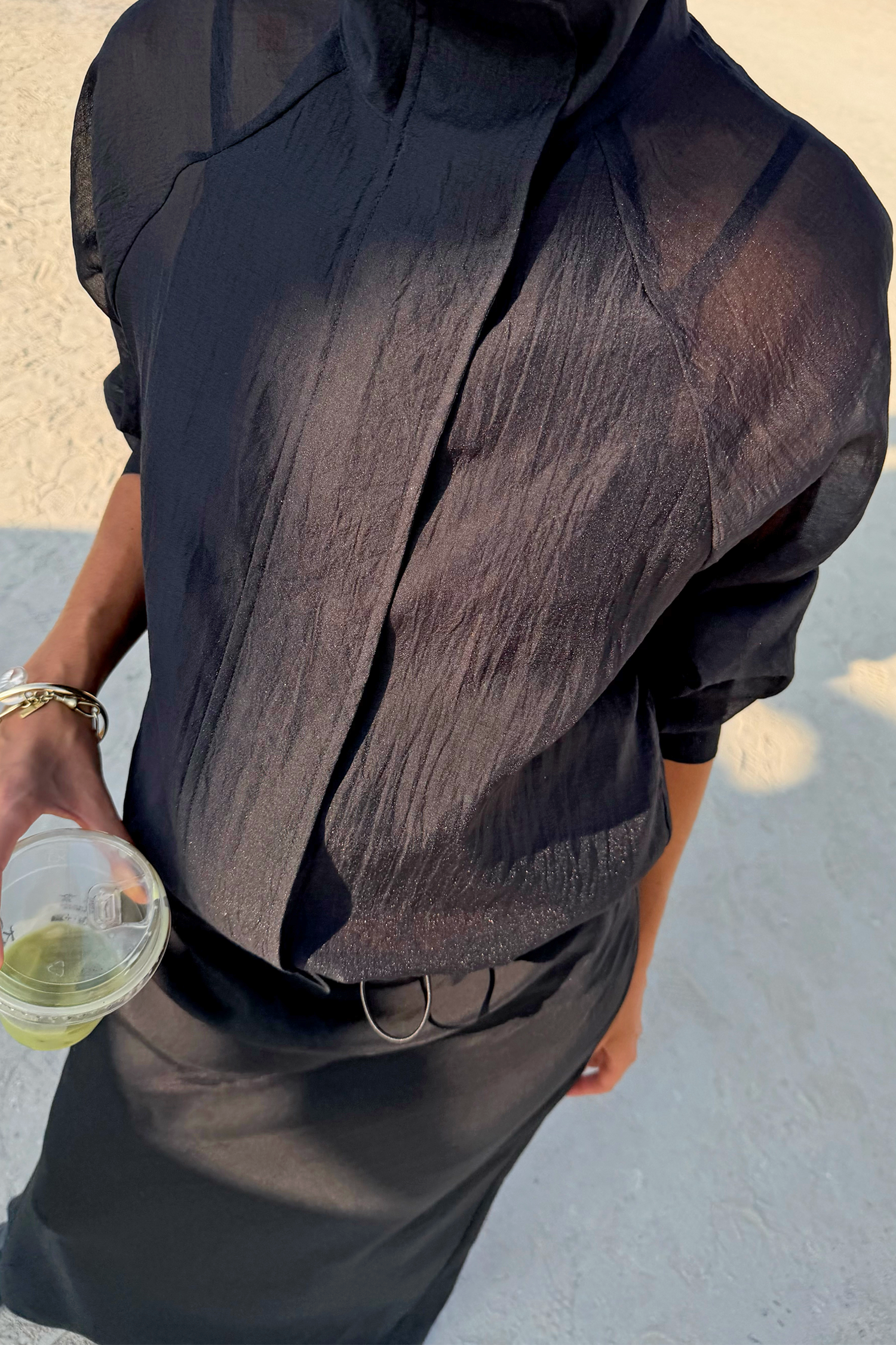 Black Organza Funnel Neck Jacket
