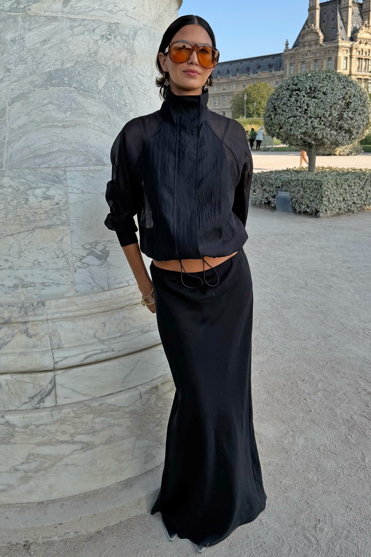 Black Organza Funnel Neck Jacket
