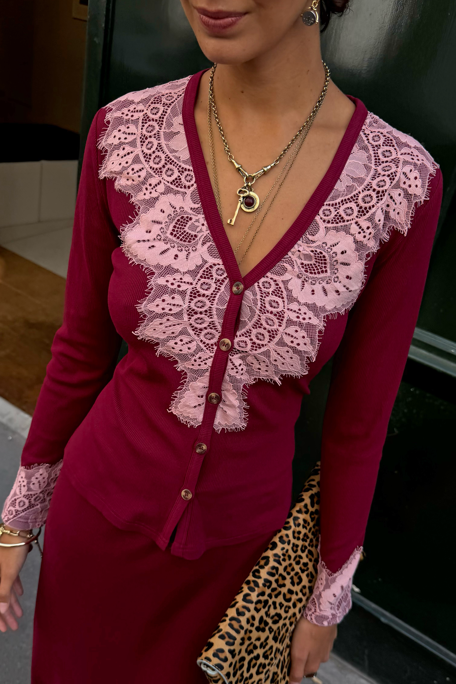 Burgundy Lace Cardigan