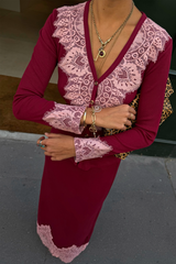 Burgundy Lace Cardigan