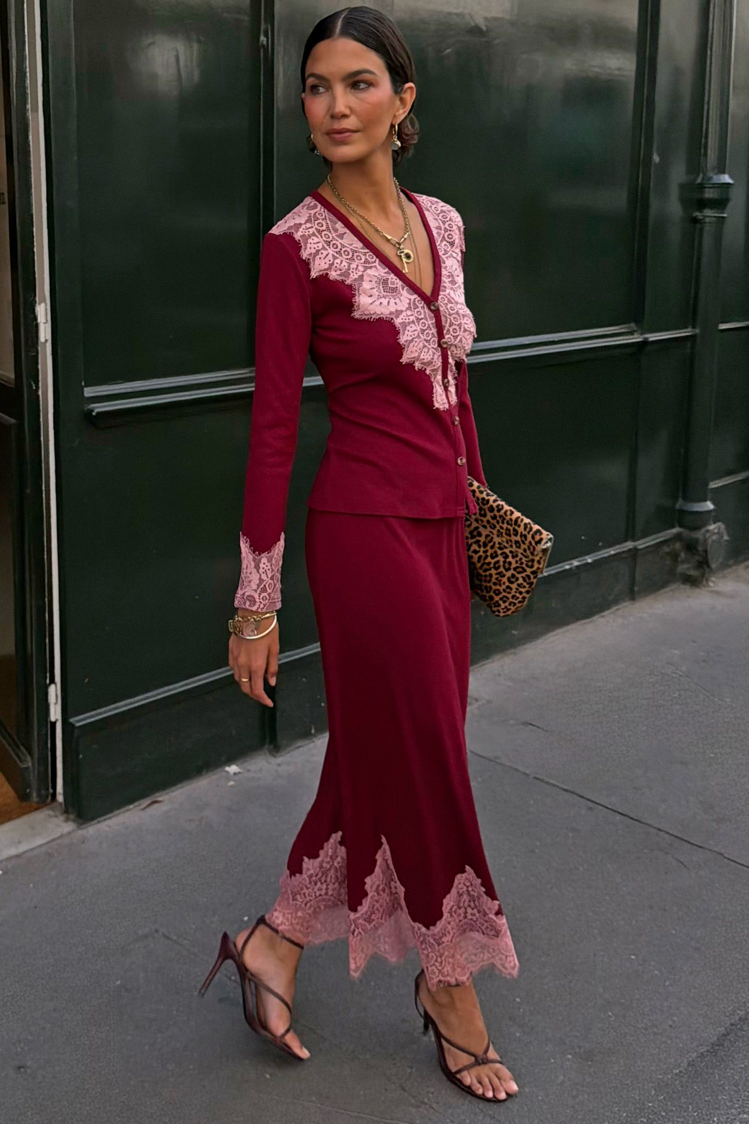 Burgundy Lace Cardigan