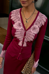 Burgundy Lace Cardigan