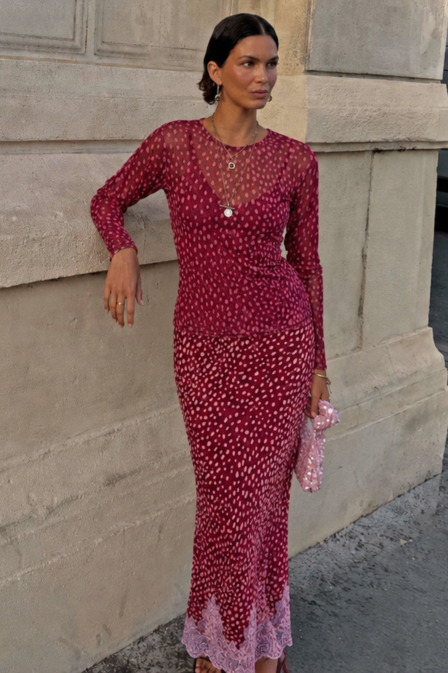 Burgundy Deer Mesh Top