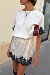 Cream & Black Lace T-Shirt Dress