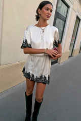 Cream & Black Lace T-Shirt Dress