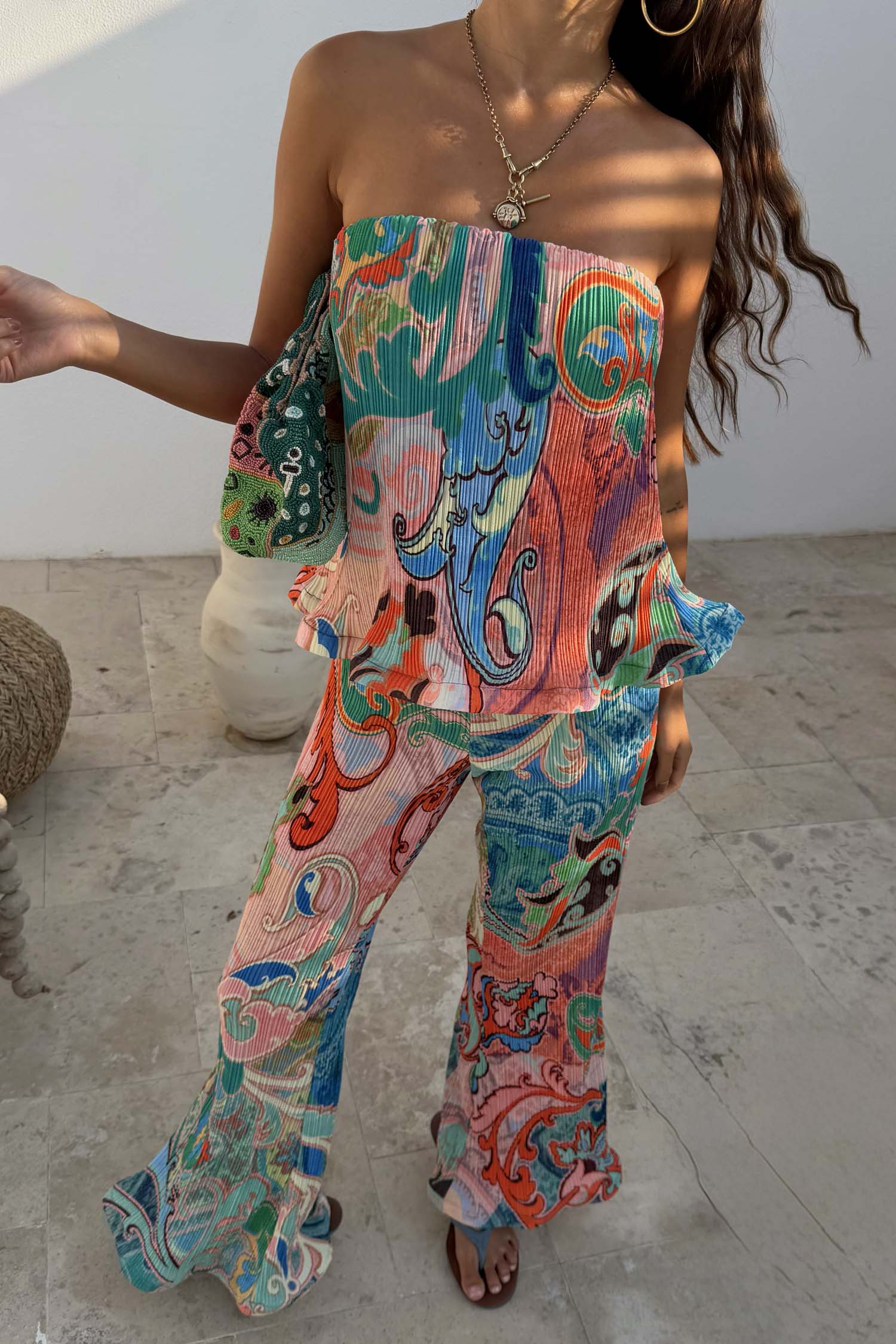 Blue Mari Plisse Trousers