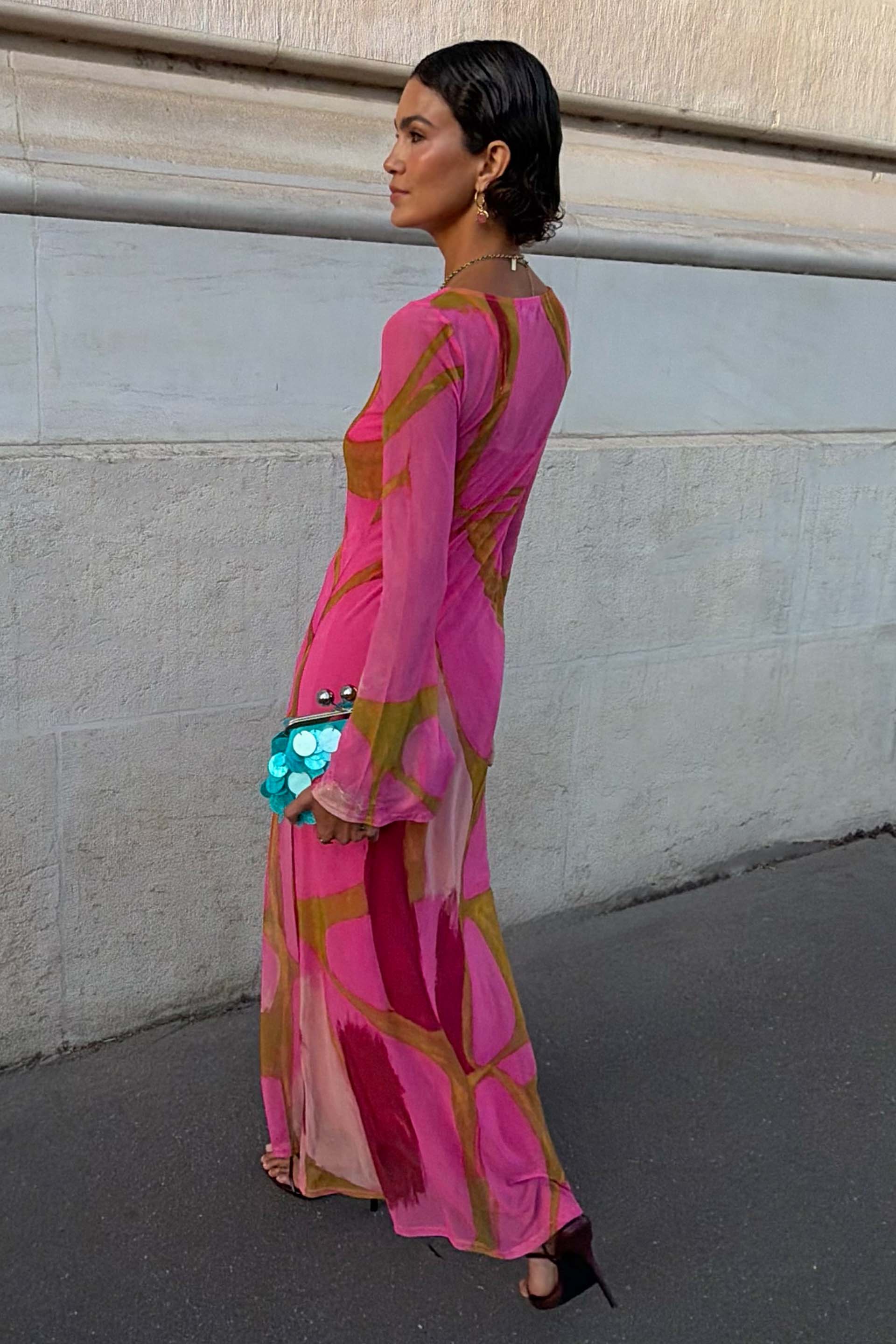 Pink & Olive Abstract Aria Mesh Dress