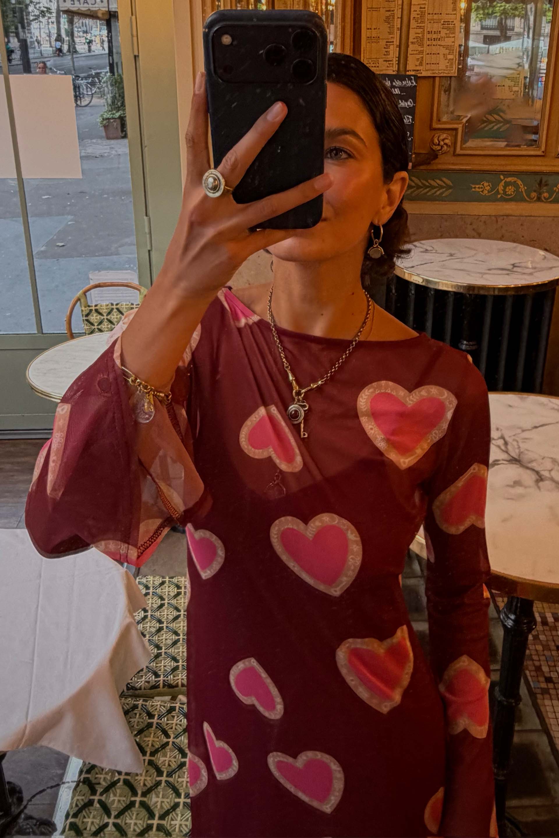 Burgundy Hearts Aria Mesh Dress