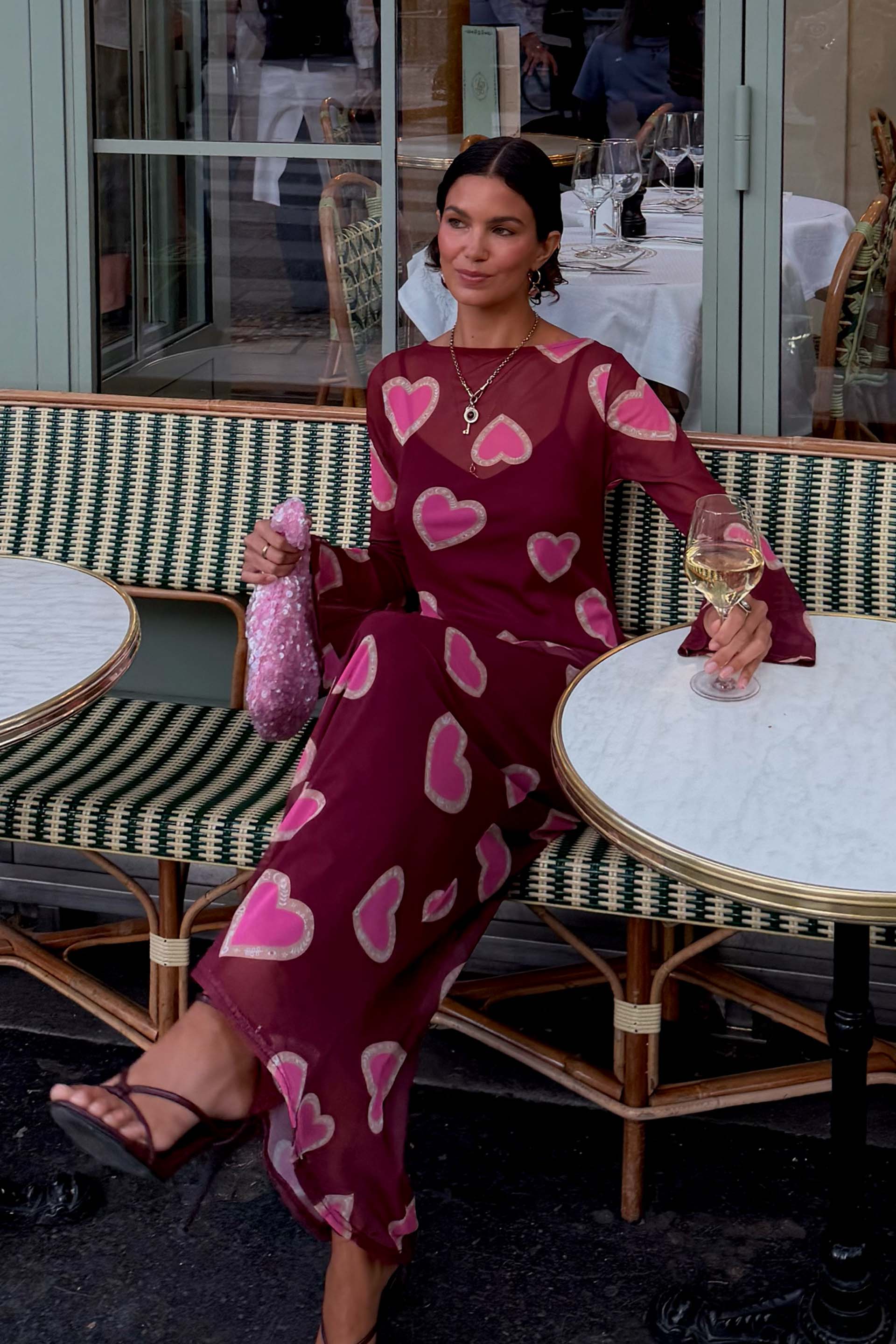 Burgundy Hearts Aria Mesh Dress