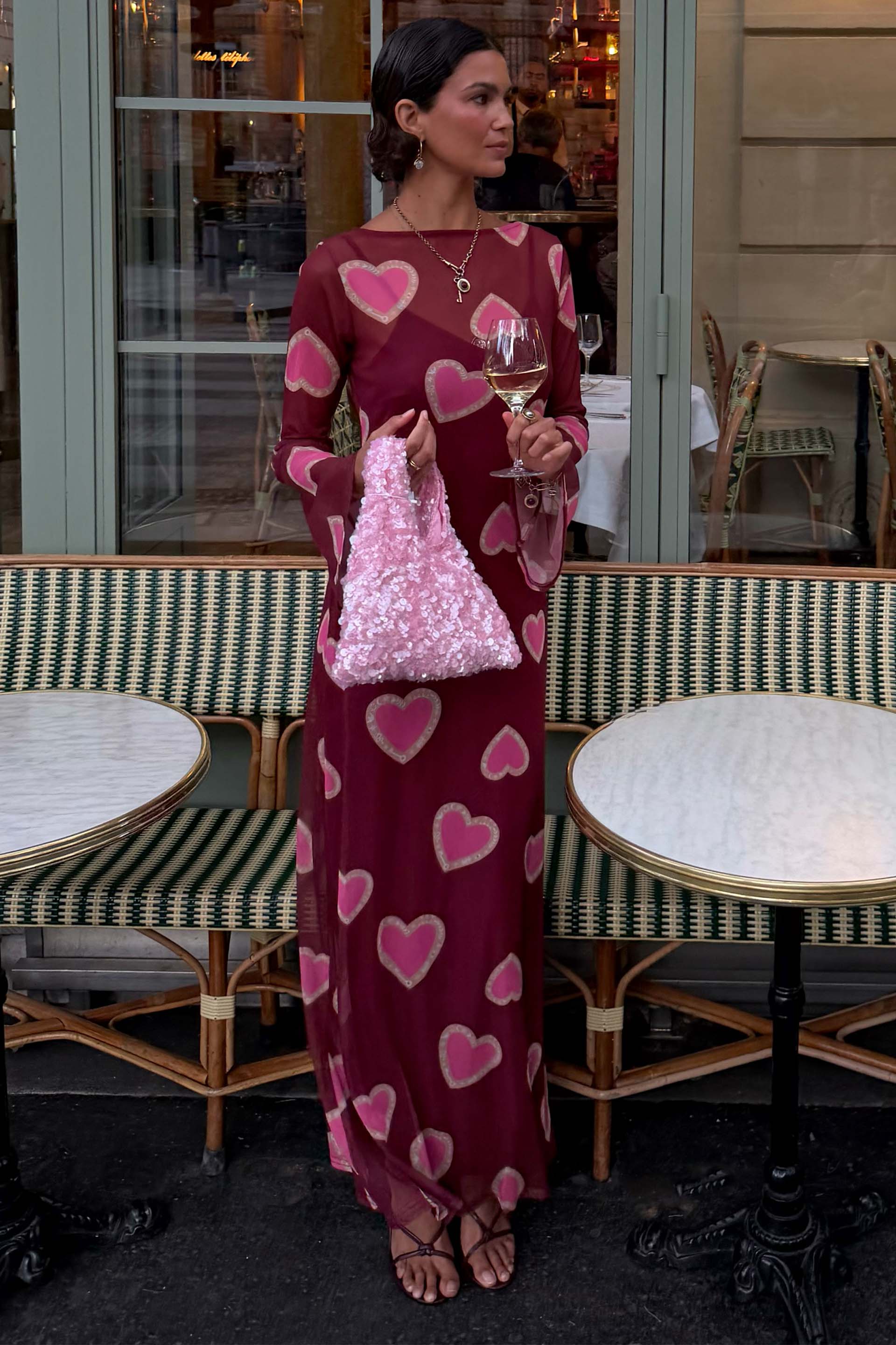 Burgundy Hearts Aria Mesh Dress