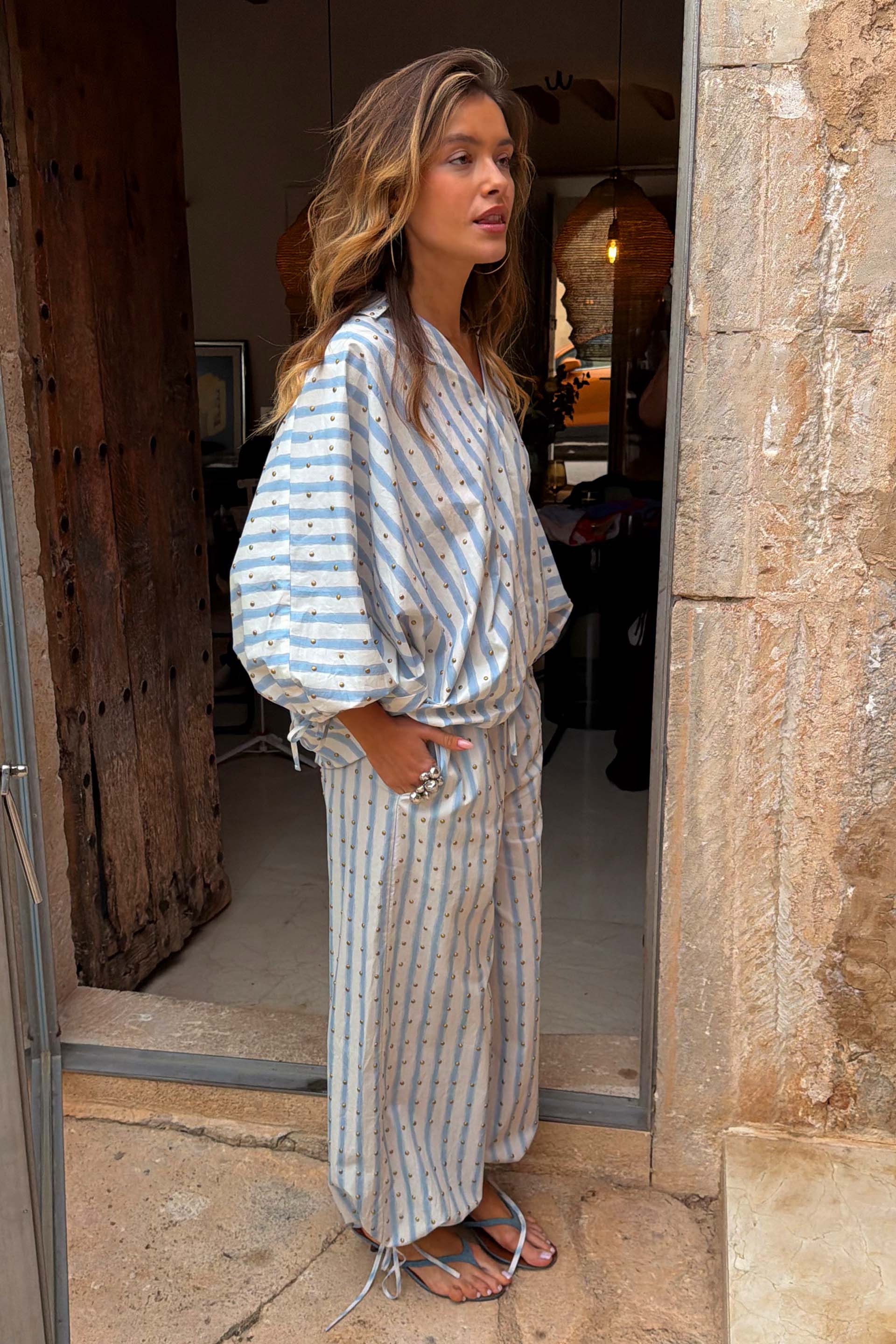 Blue Stripe Balloon Trouser Petite