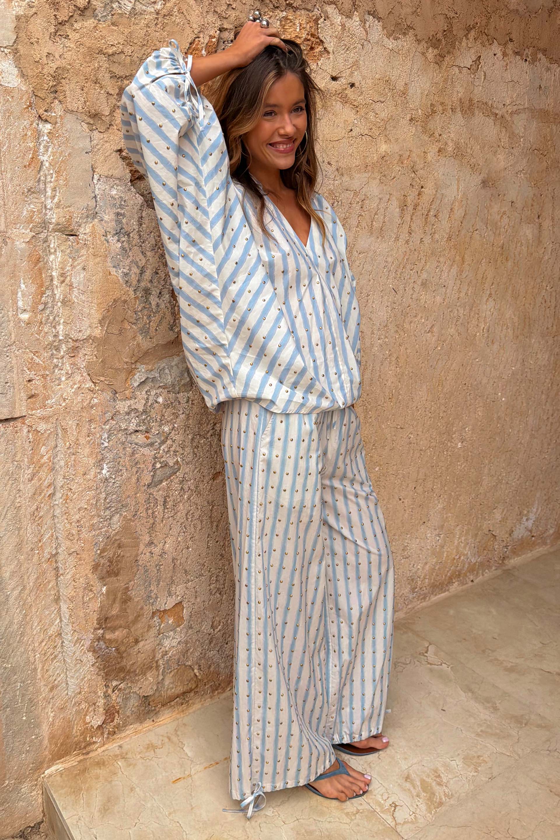 Blue Stripe Balloon Trouser Petite