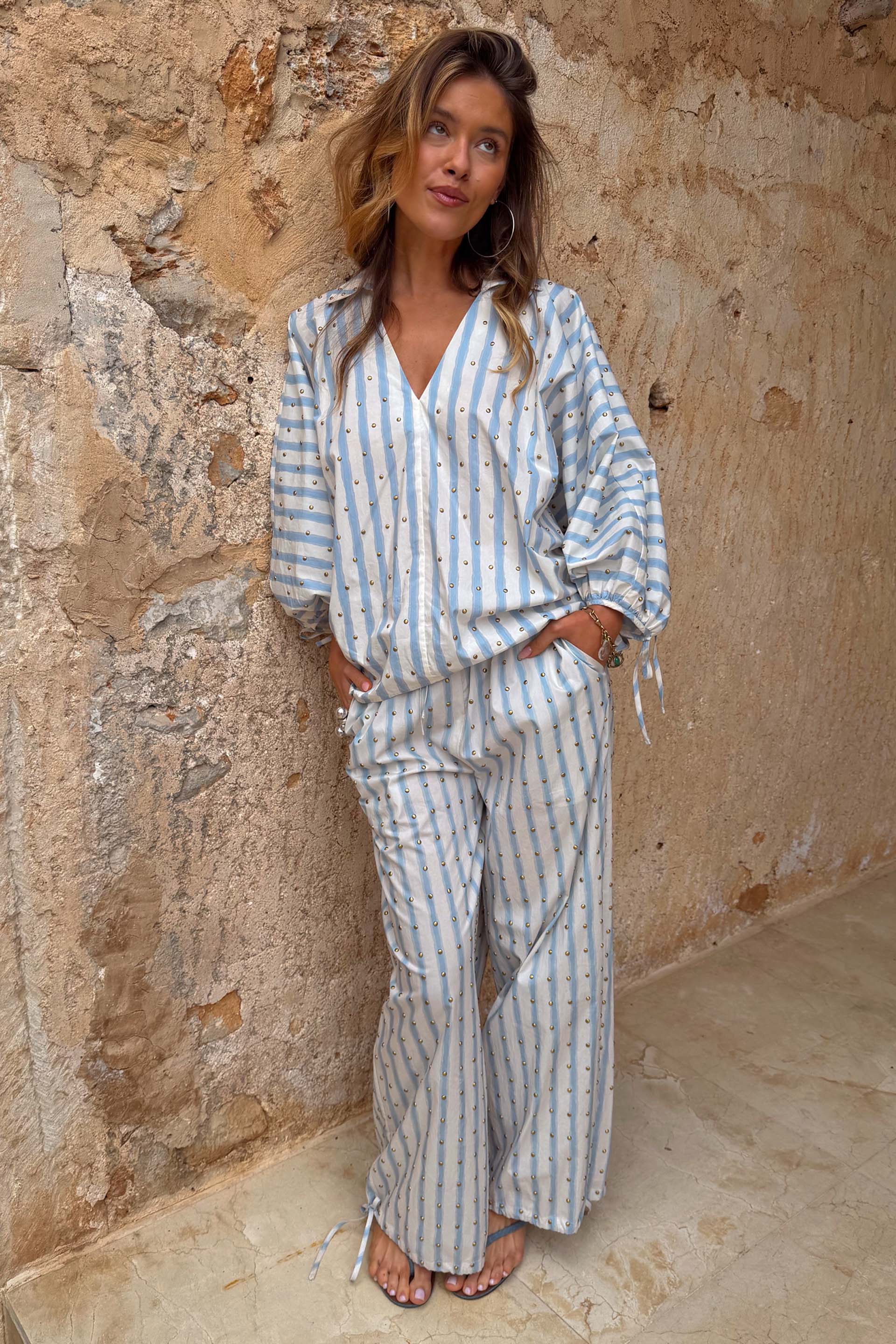 Blue Stripe Balloon Trouser Petite