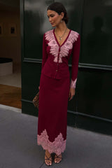 Burgundy Lace Rib Midi Maeva Skirt