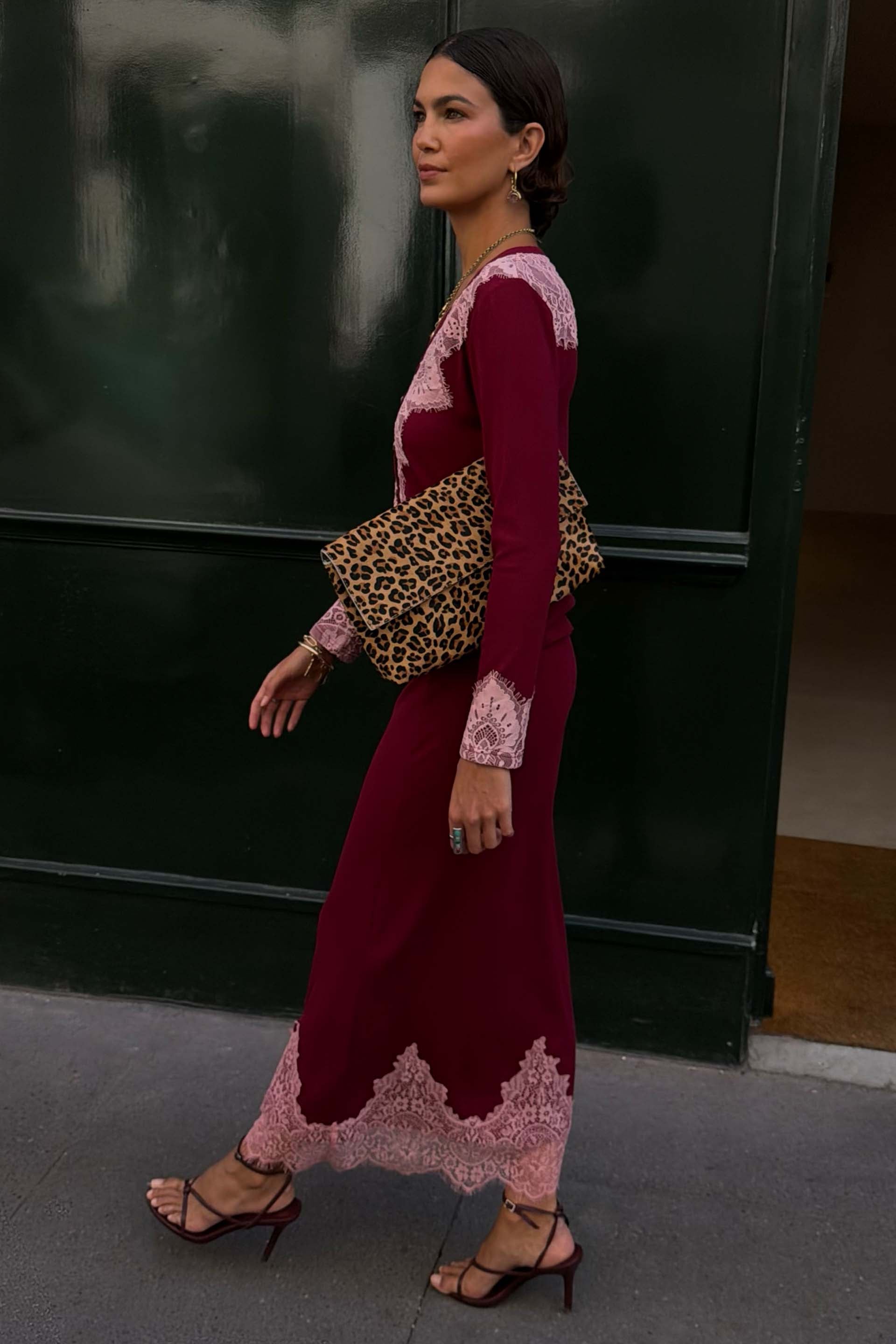 Burgundy Lace Rib Midi Maeva Skirt