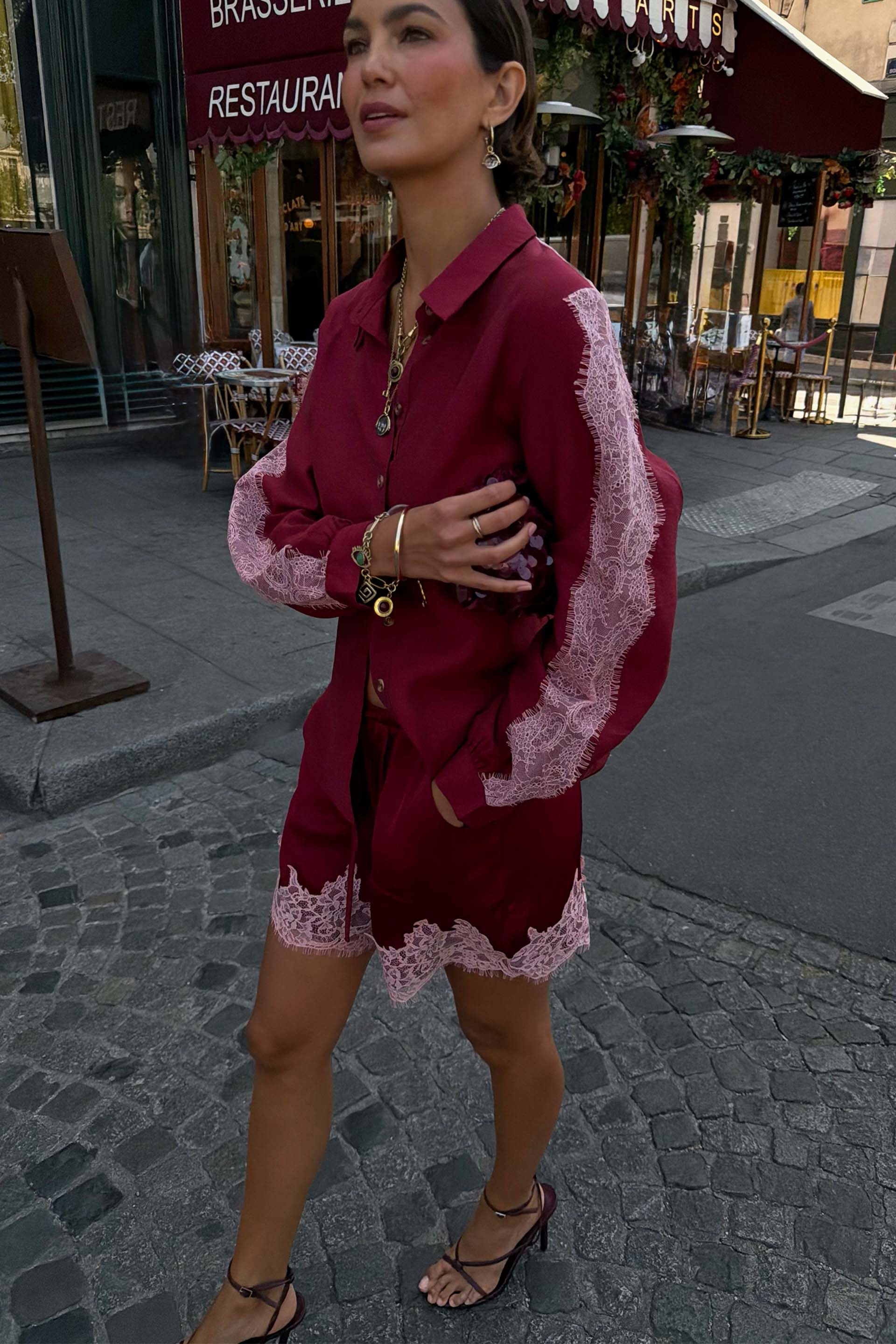 Burgundy and Pink Lace Marley Shirt