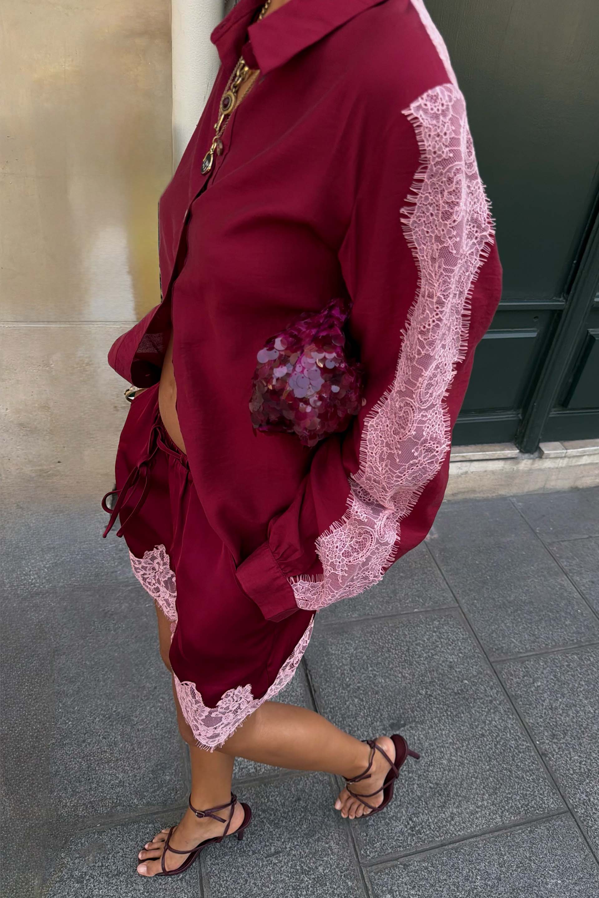 Burgundy and Pink Lace Marley Shirt