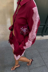 Burgundy and Pink Lace Marley Shirt