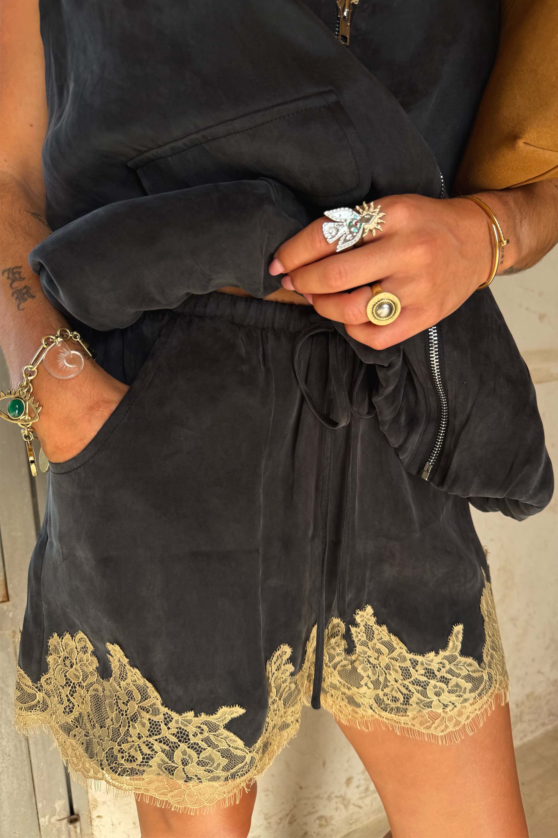 Grey Lace Maeva Shorts