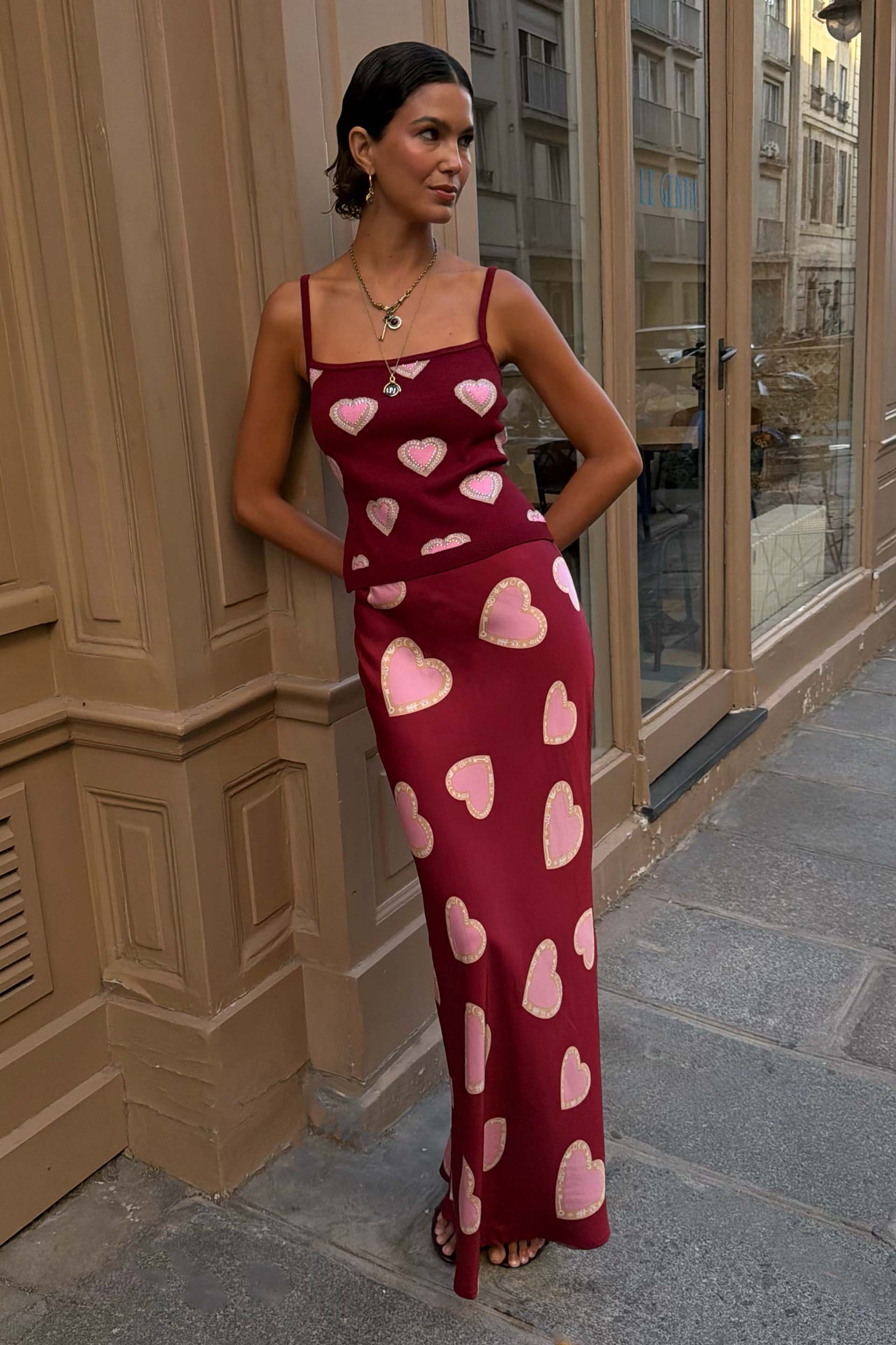 Burgundy Hearts Cami