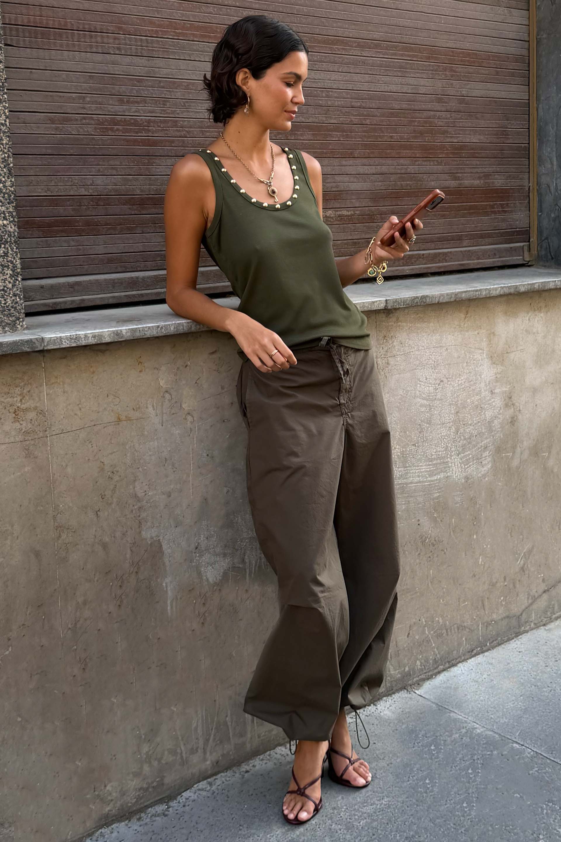 Khaki Studded Tank