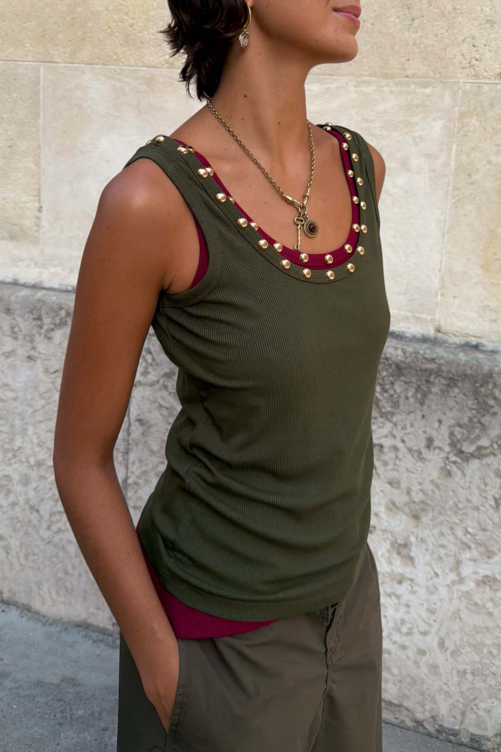 Khaki Studded Tank