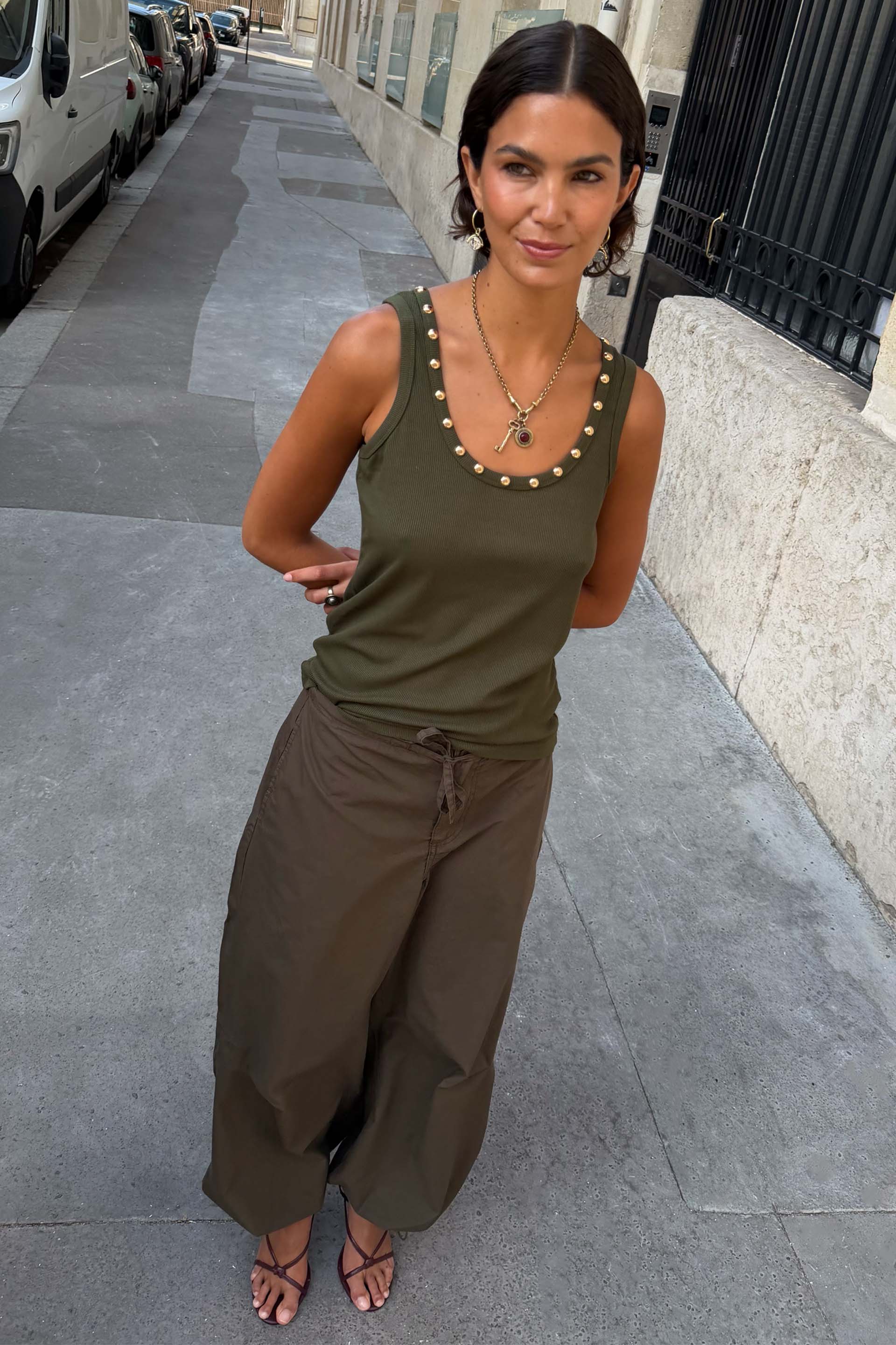 Khaki Studded Tank