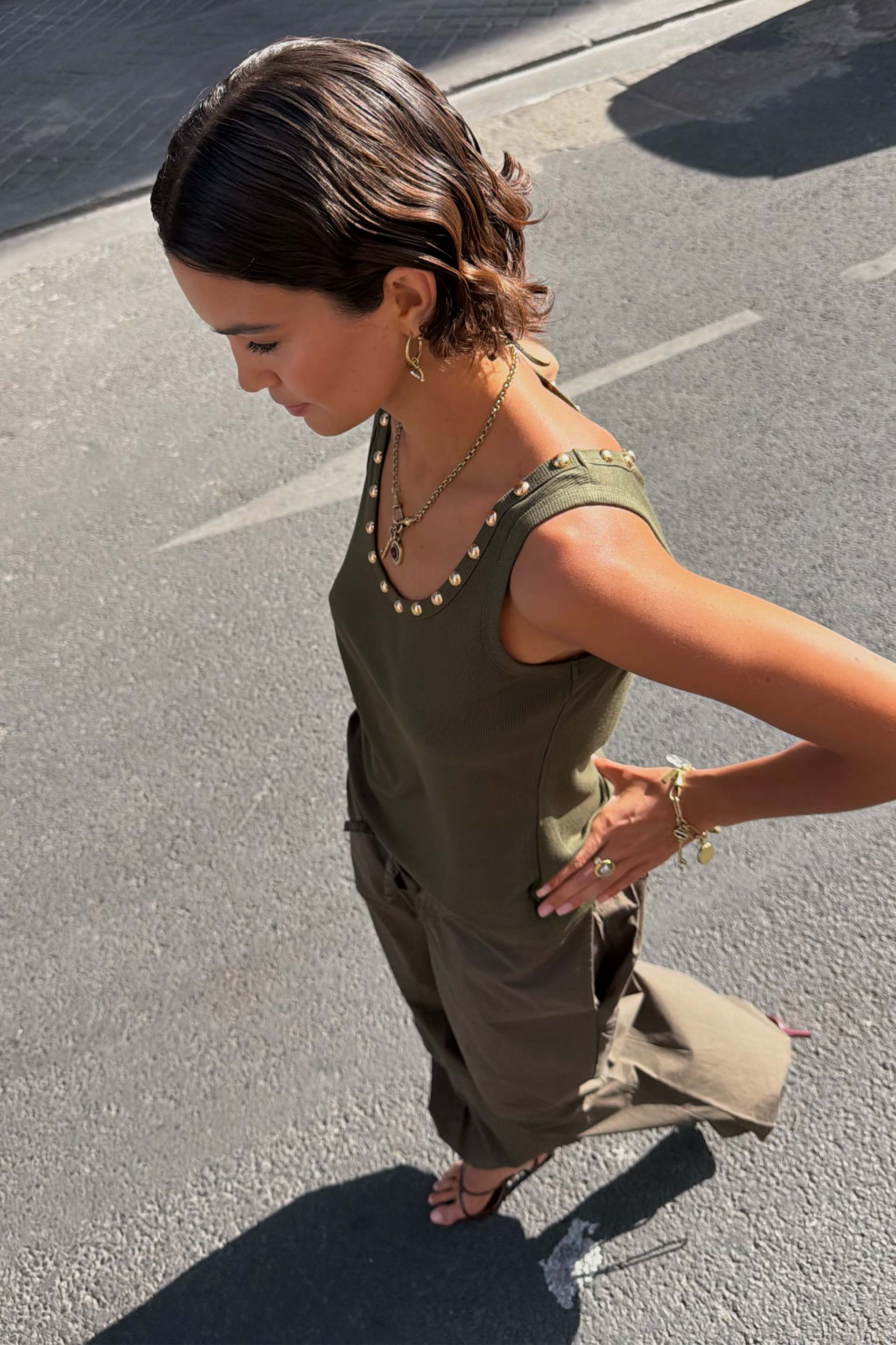 Khaki Studded Tank