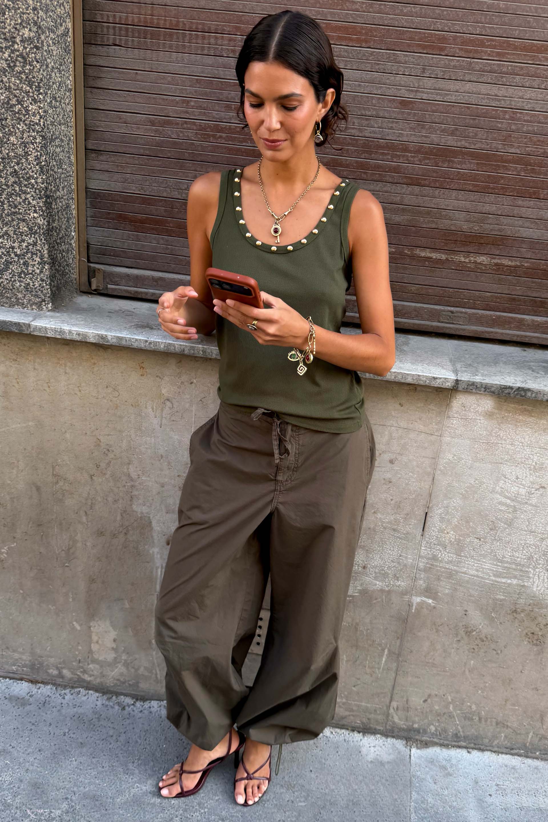 Khaki Studded Tank