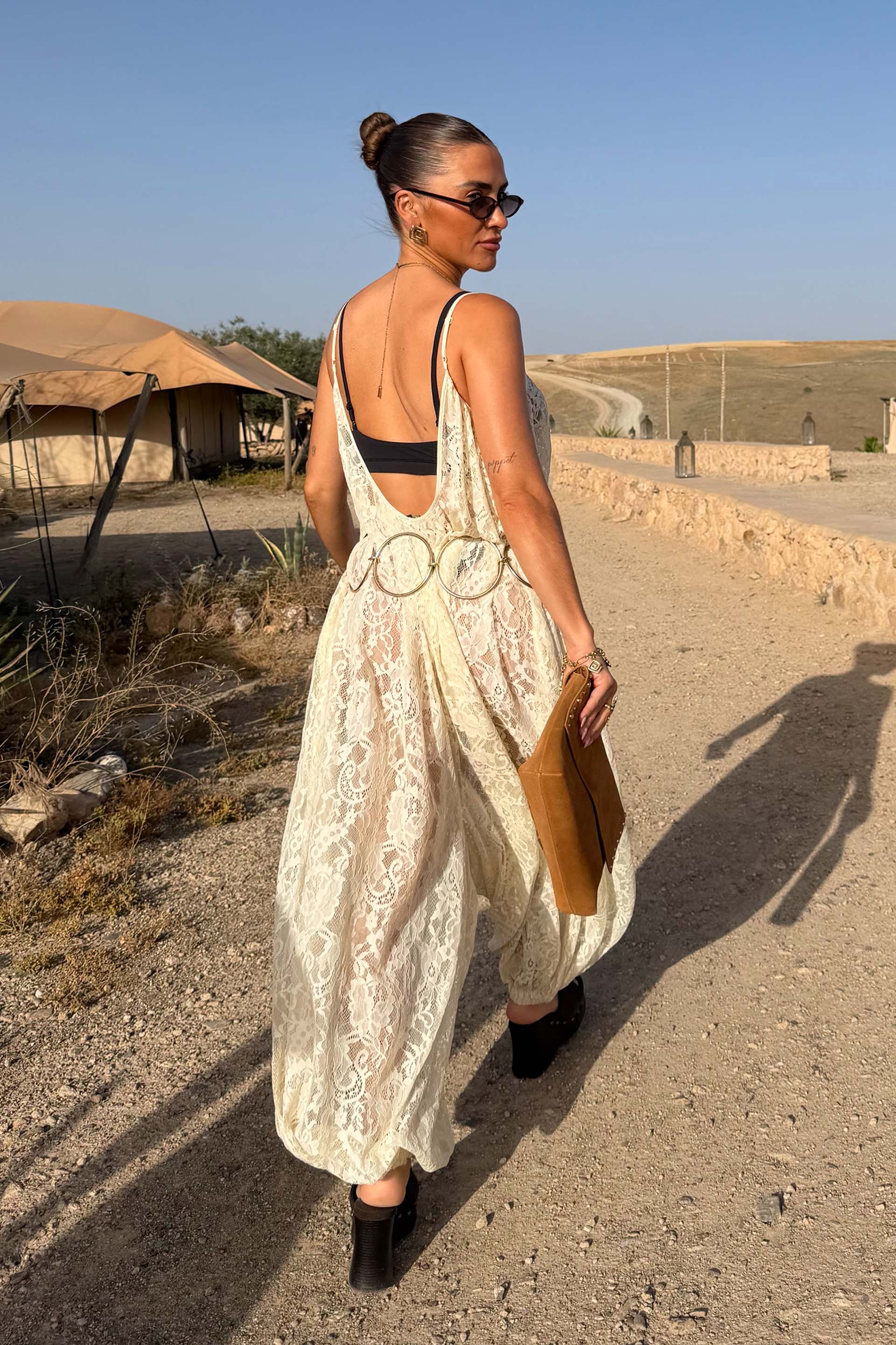 Cream Lace Balloon Jumpsuit