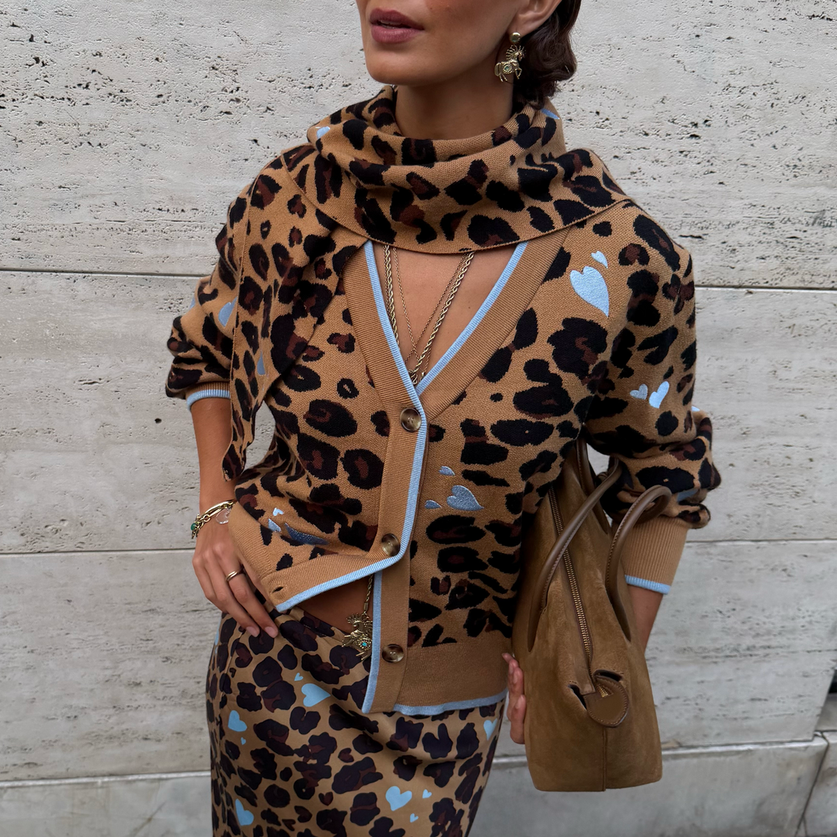 Heart Leopard Large Knit Scarf