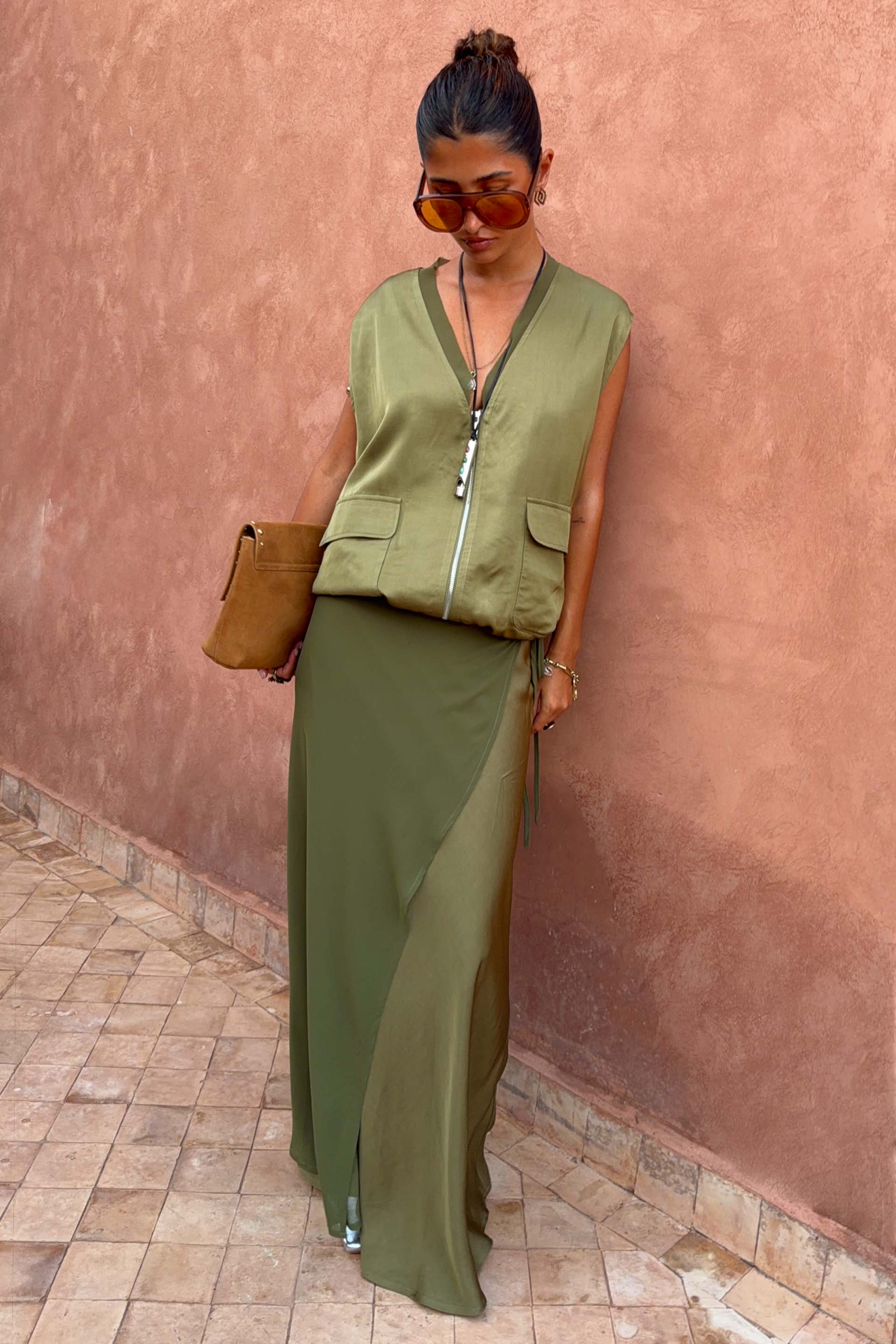 Olive Wrap Jojo Midi Skirt